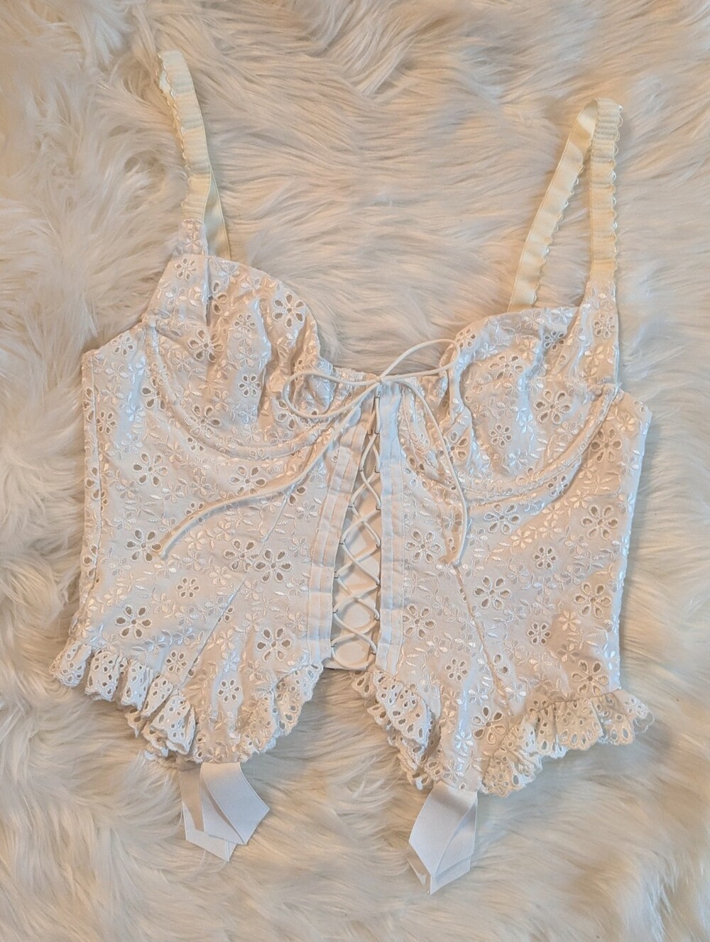 For Love & Lemons White Eyelet Corset Top